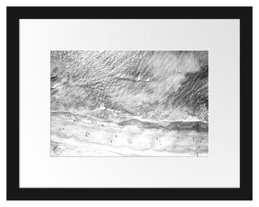Pixxprint Luftaufnahme von türkisem Meer am Strand, Monochrome, im Galerie-Passepartout Bilderrahmen
