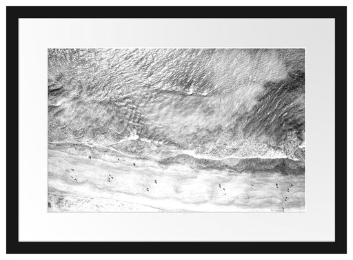 Luftaufnahme von türkisem Meer am Strand, Monochrome Passepartout Rechteckig 40