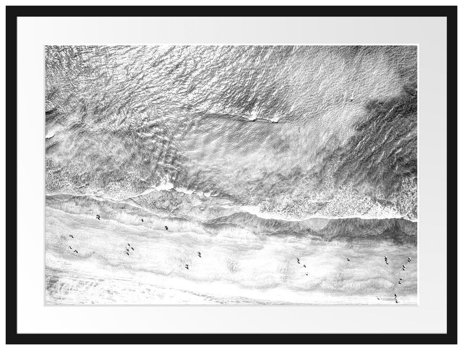 Luftaufnahme von türkisem Meer am Strand, Monochrome Passepartout Rechteckig 80