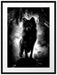 Böser Wolf bei Gewitter im Höhleneingang, Monochrome Passepartout Rechteckig 80