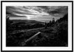 Bank auf Berggipfel bei Sonnenuntergang, Monochrome Passepartout Rechteckig 100
