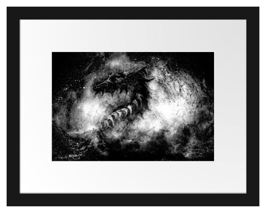 Pixxprint Abstrakter roter Feuerdrachen, Monochrome, im Galerie-Passepartout Bilderrahmen