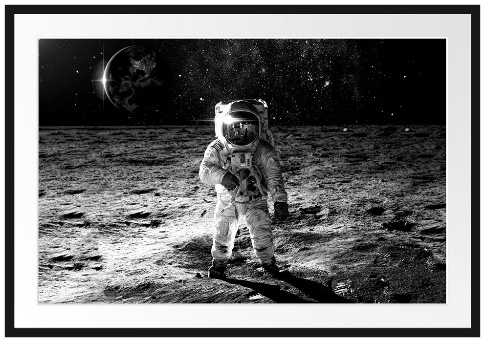 Einsamer Astronaut auf dem Mond, Monochrome Passepartout Rechteckig 100