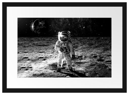 Einsamer Astronaut auf dem Mond, Monochrome Passepartout Rechteckig 40