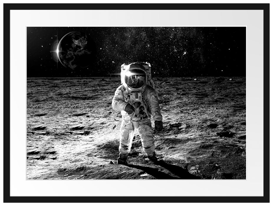 Einsamer Astronaut auf dem Mond, Monochrome Passepartout Rechteckig 80