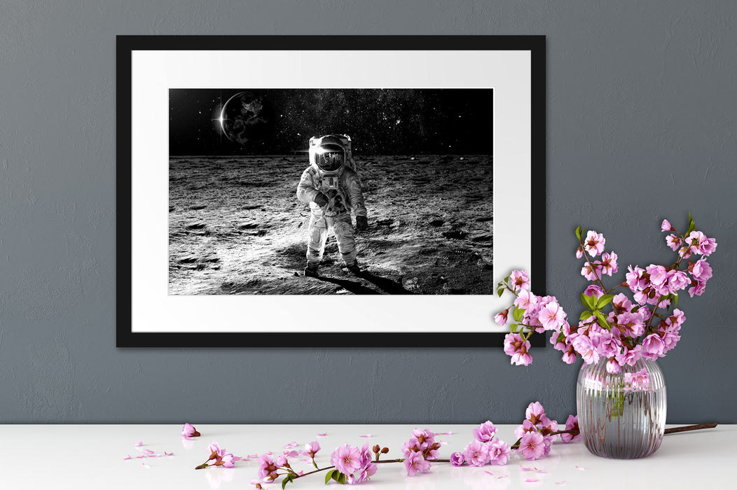 Einsamer Astronaut auf dem Mond, Monochrome Passepartout Detail Rechteckig