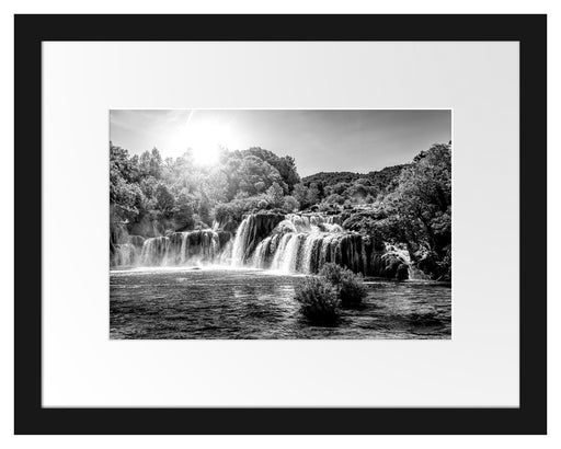Wasserfälle im Herbst bei Sonnenuntergang, Monochrome Passepartout Rechteckig 30