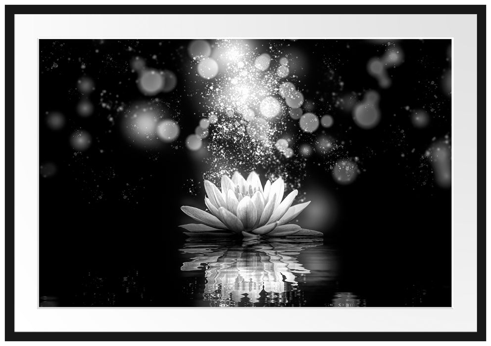 Magische Lotusblüte mit Glitzerstaub, Monochrome Passepartout Rechteckig 100