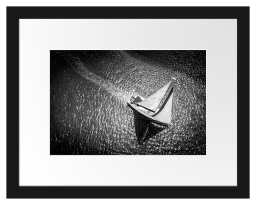 Einsames Segelboot auf dem Meer, Monochrome Passepartout Rechteckig 30