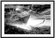 Fischerboot im Sturm auf hoher See, Monochrome Passepartout Rechteckig 100