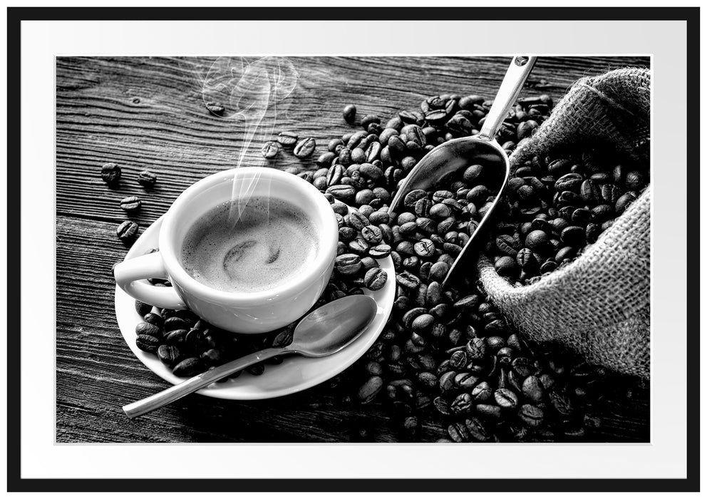Espressotasse mit Kaffeebohnen, Monochrome Passepartout Rechteckig 100