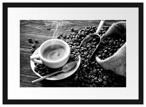 Espressotasse mit Kaffeebohnen, Monochrome Passepartout Rechteckig 40