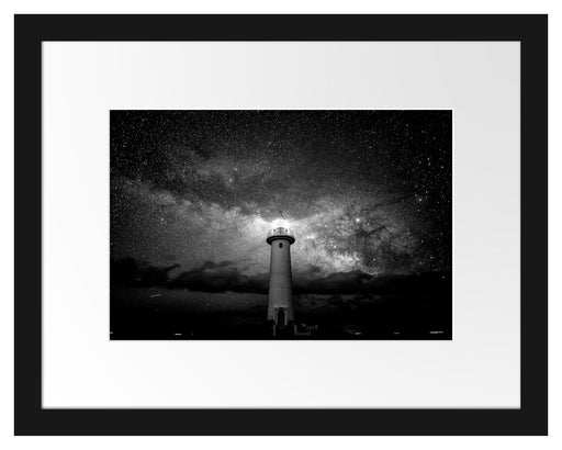 Leuchtturm in klarer Sternennacht, Monochrome Passepartout Rechteckig 30