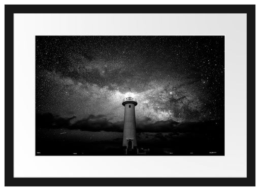 Leuchtturm in klarer Sternennacht, Monochrome Passepartout Rechteckig 40
