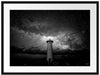 Leuchtturm in klarer Sternennacht, Monochrome Passepartout Rechteckig 80