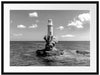 Leuchtturm auf kleiner Insel im Meer, Monochrome Passepartout Rechteckig 80