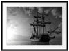 Großes Segelschiff im Sonnenuntergang, Monochrome Passepartout Rechteckig 80