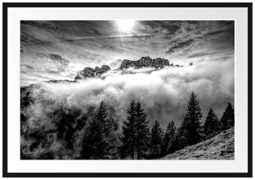 Aufsteigende Wolken in den Dolomiten, Monochrome Passepartout Rechteckig 100