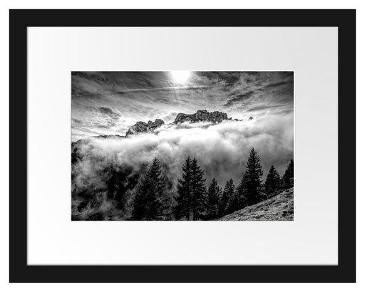 Aufsteigende Wolken in den Dolomiten, Monochrome Passepartout Rechteckig 30