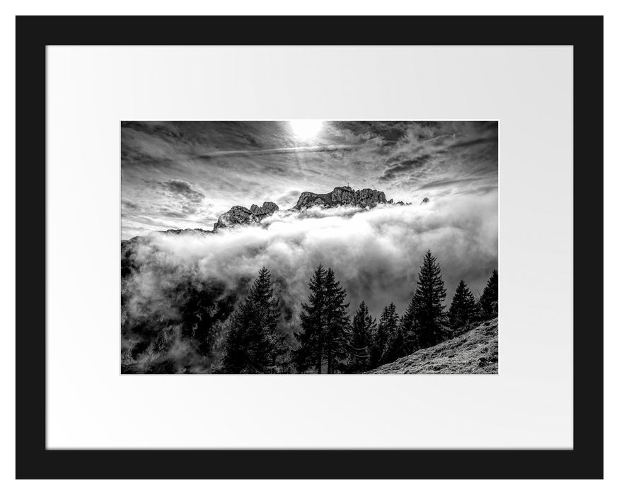Pixxprint Aufsteigende Wolken in den Dolomiten, Monochrome, im Galerie-Passepartout Bilderrahmen