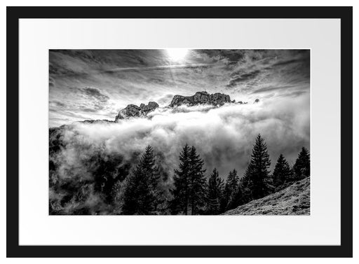 Aufsteigende Wolken in den Dolomiten, Monochrome Passepartout Rechteckig 40