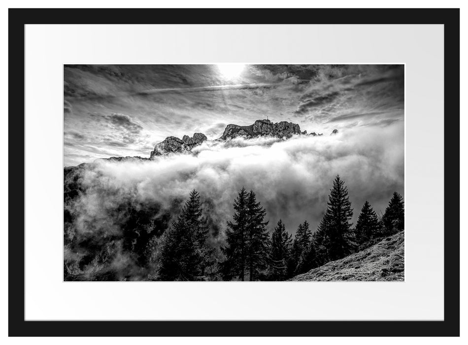 Aufsteigende Wolken in den Dolomiten, Monochrome Passepartout Rechteckig 40