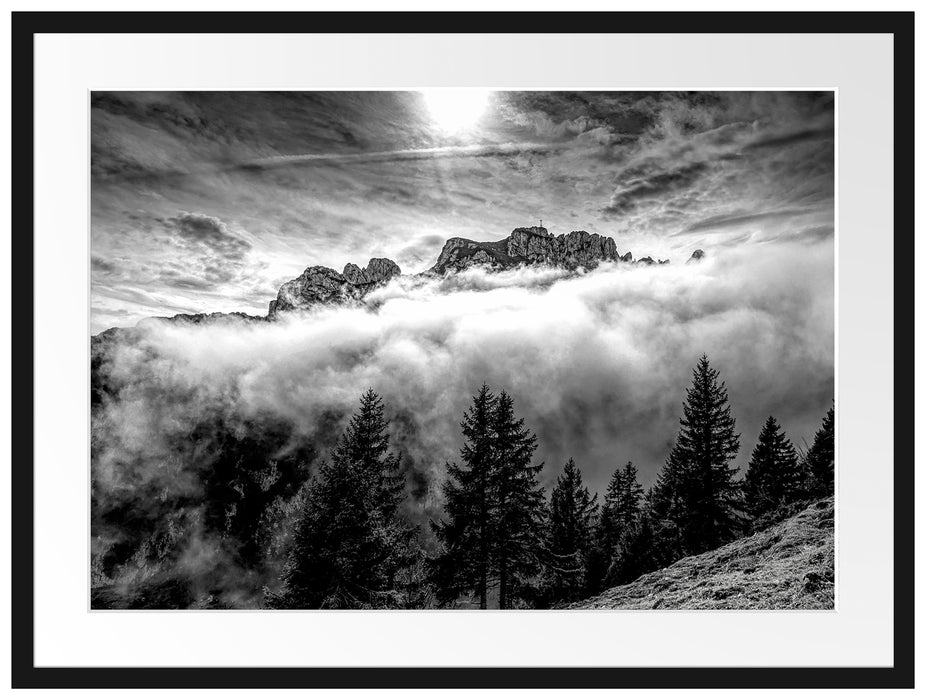 Aufsteigende Wolken in den Dolomiten, Monochrome Passepartout Rechteckig 80