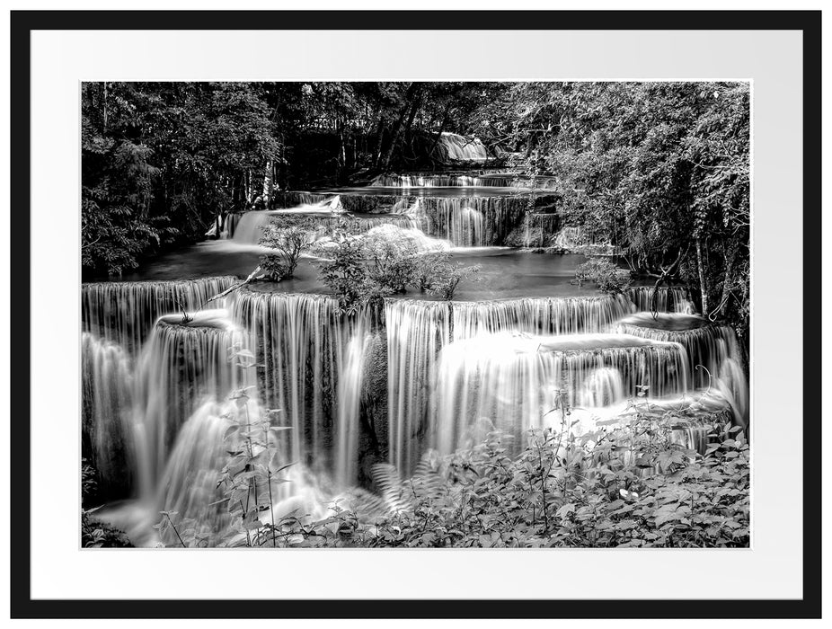 Türkise Wasserfälle in Thailand, Monochrome Passepartout Rechteckig 80