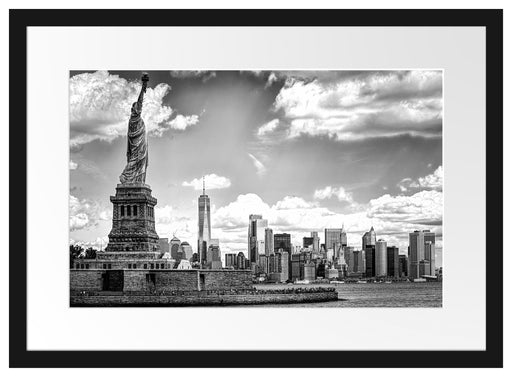 Freiheitsstatue mit New Yorker Skyline, Monochrome Passepartout Rechteckig 40