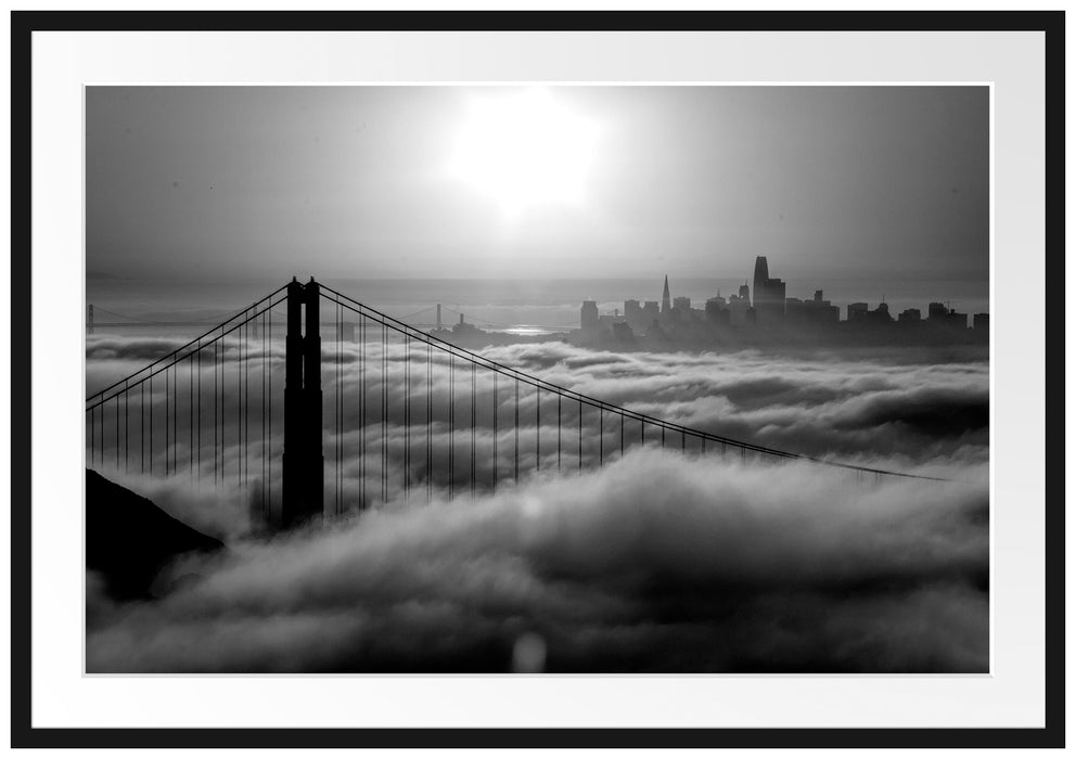 Golden Gate Bridge im Sonnenaufgang, Monochrome Passepartout Rechteckig 100