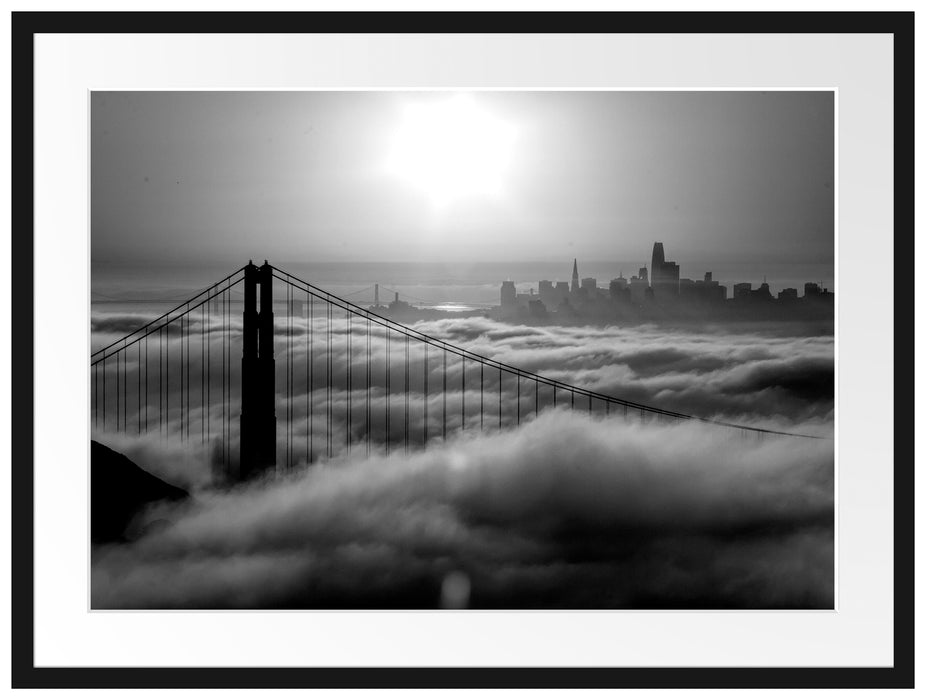 Golden Gate Bridge im Sonnenaufgang, Monochrome Passepartout Rechteckig 80