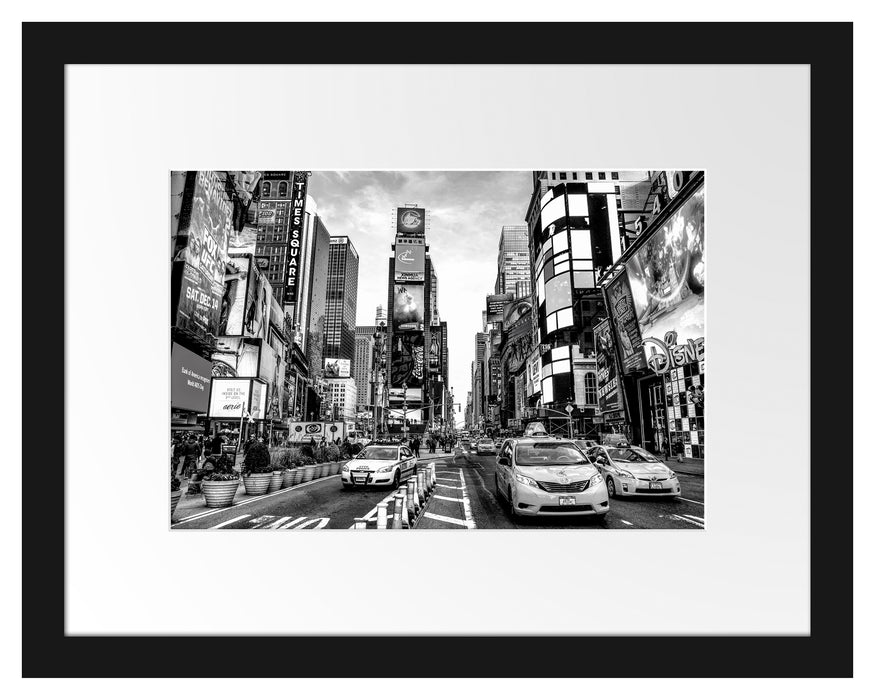 Pixxprint Times Square in new York City, Monochrome, im Galerie-Passepartout Bilderrahmen