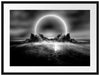 Abstrakter Mond hinter Felsformation, Monochrome Passepartout Rechteckig 80