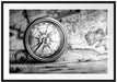 Alter Kompass auf Weltkarte, Monochrome Passepartout Rechteckig 100
