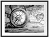 Alter Kompass auf Weltkarte, Monochrome Passepartout Rechteckig 80