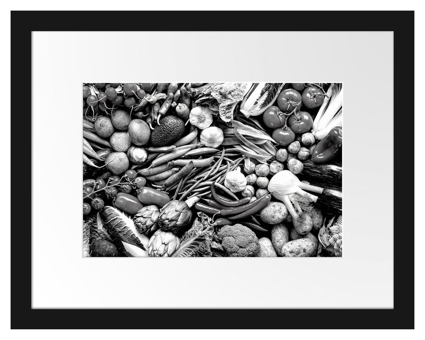 Pixxprint Bunte Gemüsemischung, Monochrome, im Galerie-Passepartout Bilderrahmen