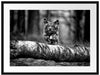 Hund springt über Baumstamm im Wald, Monochrome Passepartout Rechteckig 80