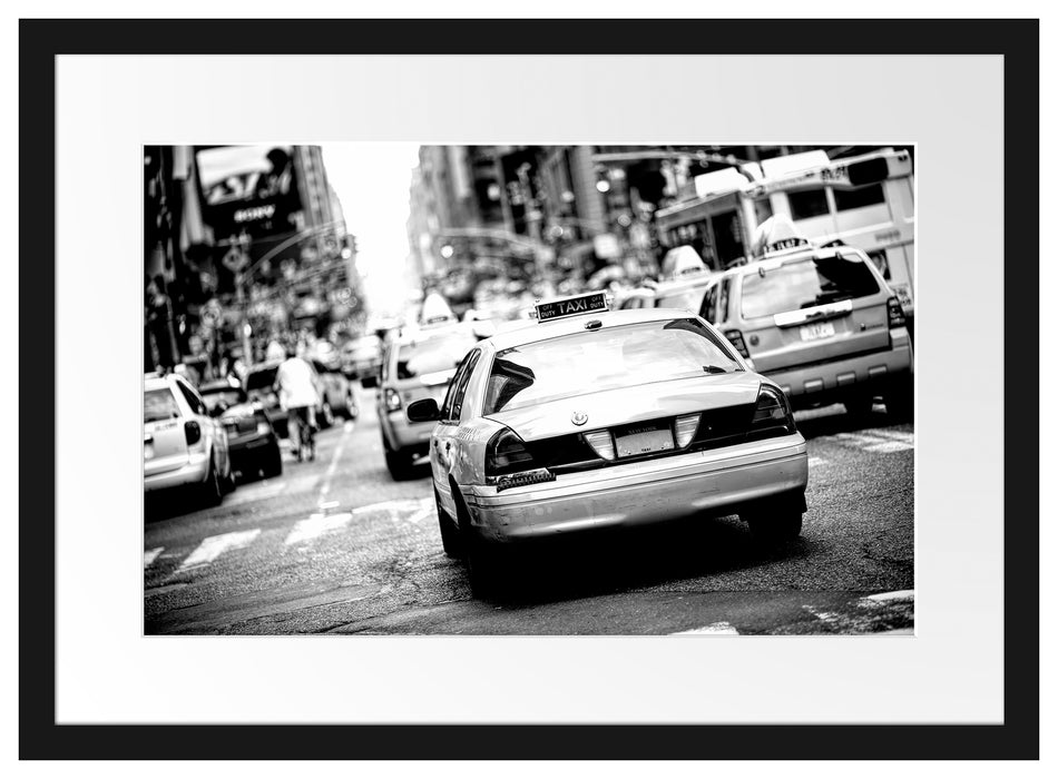 Gelbe Taxis am Times Square in New York, Monochrome Passepartout Rechteckig 40