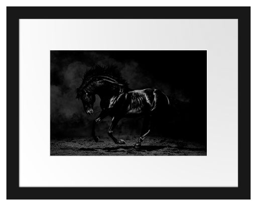 Edles galoppierendes schwarzes Pferd, Monochrome Passepartout Rechteckig 30