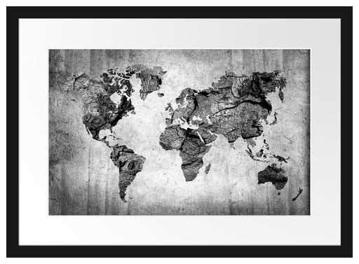 Weltkarte auf altem Holz, Monochrome Passepartout Rechteckig 40
