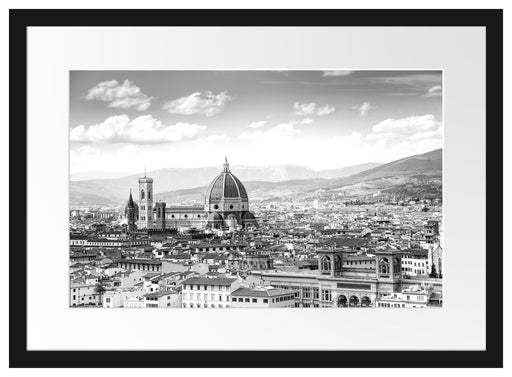 Panoramablick über die Dächer von Florenz, Monochrome Passepartout Rechteckig 40