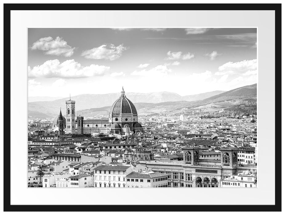 Panoramablick über die Dächer von Florenz, Monochrome Passepartout Rechteckig 80