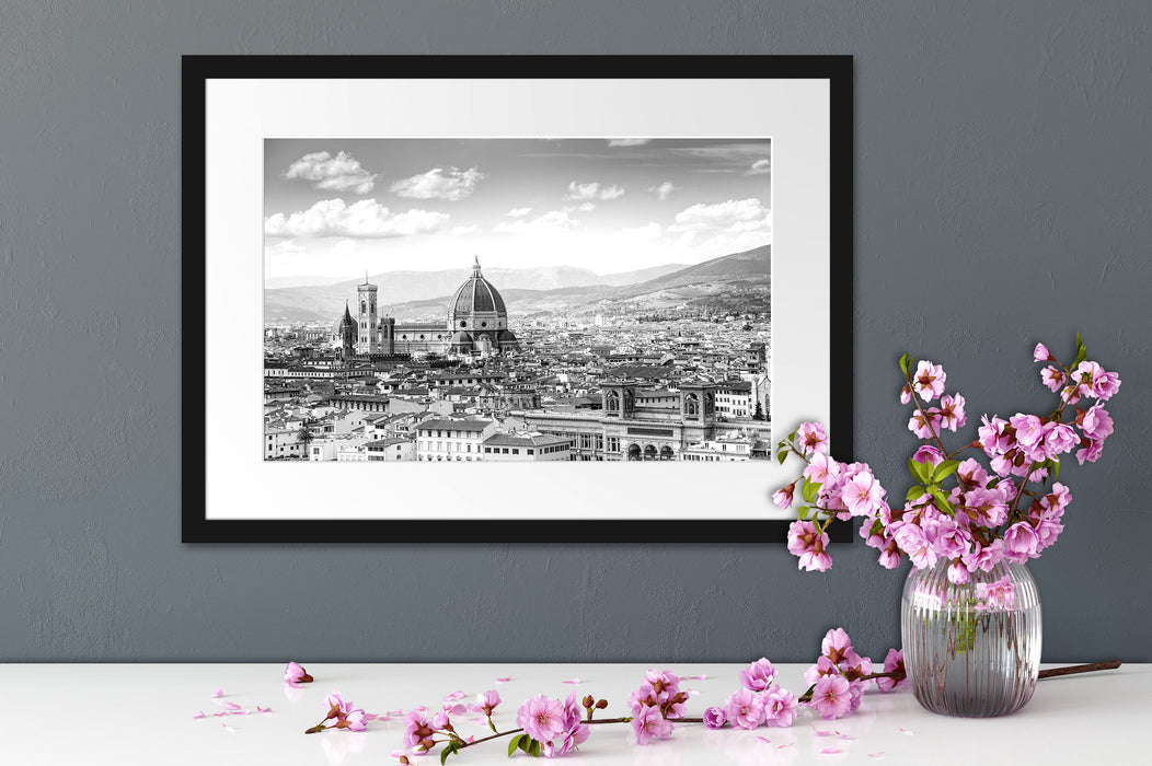Panoramablick über die Dächer von Florenz, Monochrome Passepartout Detail Rechteckig