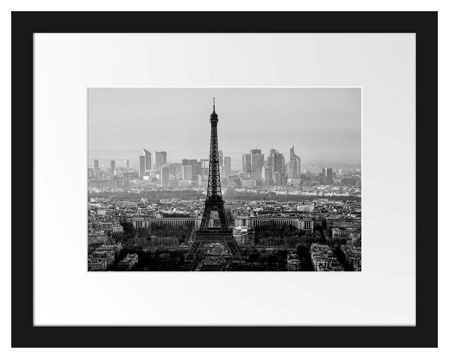 Pixxprint Panorama Eiffelturm bei Sonnenuntergang, Monochrome, im Galerie-Passepartout Bilderrahmen