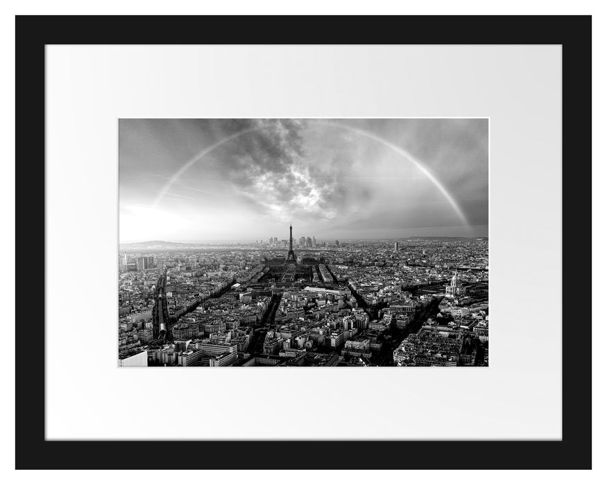 Pixxprint Panorama Regenbogen über Paris, Monochrome, im Galerie-Passepartout Bilderrahmen