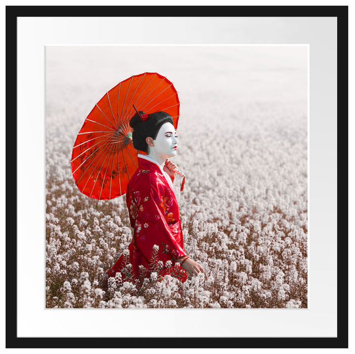 Geisha auf dem Feld Passepartout Quadratisch 55x55