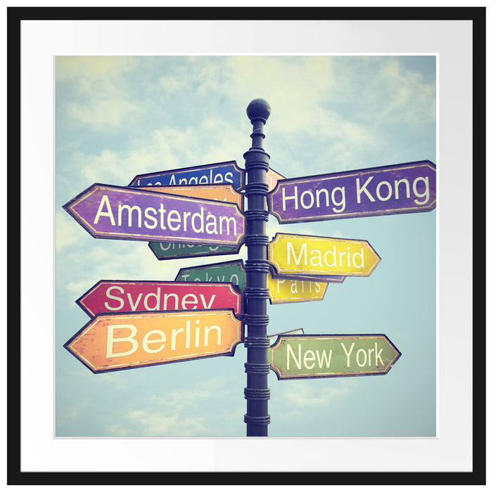 Städte Wegweiser Passepartout Quadratisch 70x70