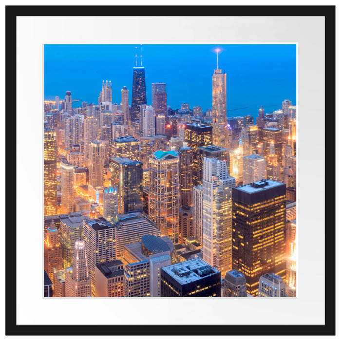 Luftaufnahme Chicago Passepartout Quadratisch 55x55