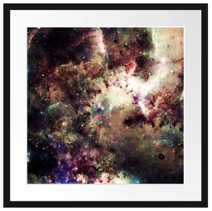 Bunte Nebelgalaxie und Sterne Passepartout Quadratisch 55x55