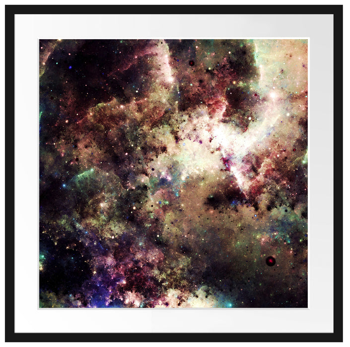 Bunte Nebelgalaxie und Sterne Passepartout Quadratisch 70x70